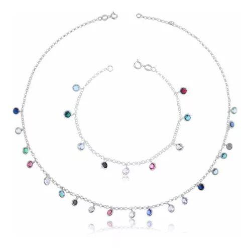 Imagem de Chocker Pulseira Portugues Pedra Zirconia Colorida Prata 925