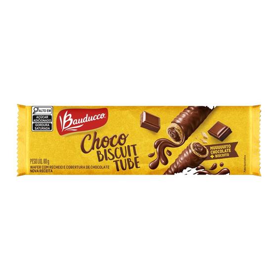 Imagem de Choco Biscuit Tube Bauducco Wafer com Recheio e Cobertura de Chocolate 80g