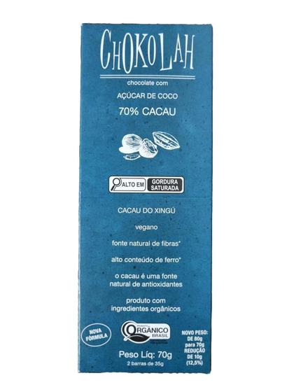 Imagem de Chocolate 70% Cacau Com Açúcar De Coco Orgânico Chokolah 70G