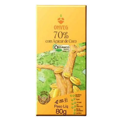 Chocolate 70% Cacau com Açúcar de Coco Orgânico Onveg 80g Imagem de Chocolate 70% Cacau com Açúcar de Coco Orgânico Onveg 80g