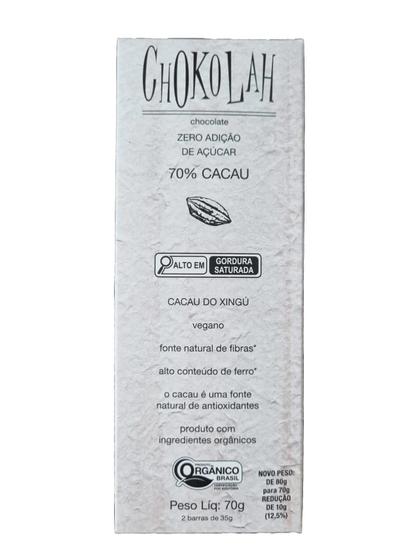 Imagem de Chocolate 70% Cacau Zero Açúcar Orgânico Chokolah 70G