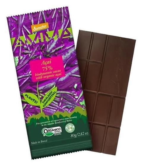 Imagem de Chocolate 75% Cacau Açaí Orgânico Biodinâmico Amma Chocolate