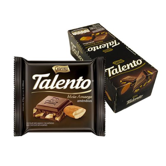 Imagem de Chocolate Amargo Mini Talento Preto Amêndoas 25g C/15un - Garoto