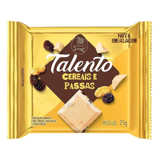 Chocolate Branco Garoto Talento Cereais e Uvas Passas com 25g
