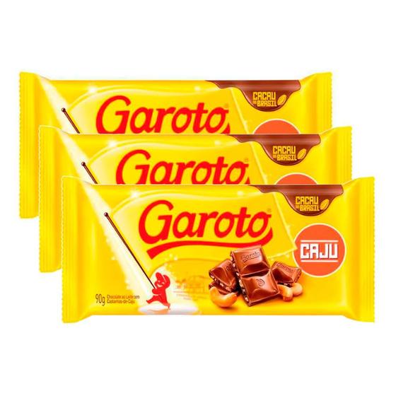 Chocolate Garoto ao Leite com Castanha de Caju 90g Kit com três
