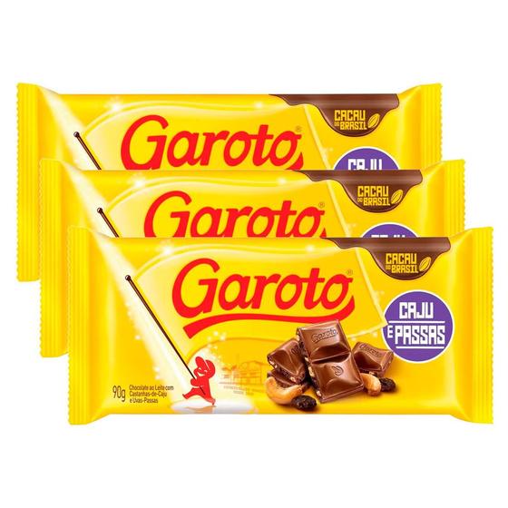 Chocolate Garoto Caju e Passas 90g Kit com três unidades Chocolate