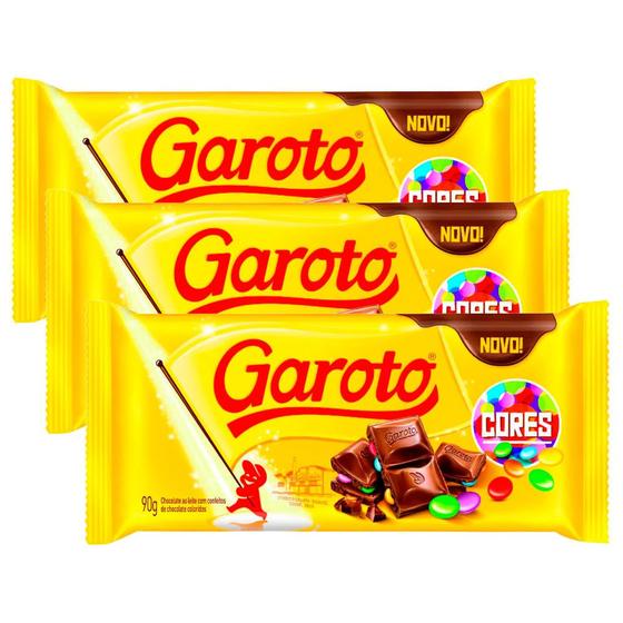 Chocolate Garoto Cores 90g Kit com três unidades Chocolate / Barra de