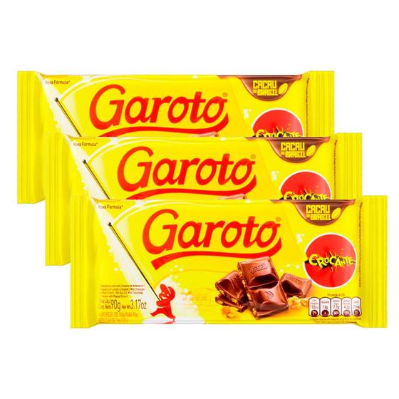 Chocolate Garoto Crocante 90g Kit com três unidades Chocolate / Barra