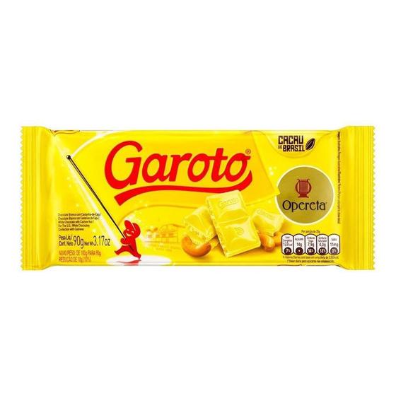 Chocolate Garoto Tablete Branco Opereta Castanha De Caju 90g