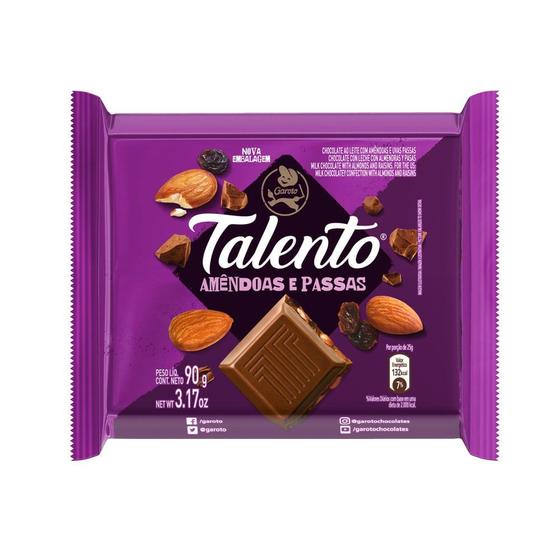 Chocolate Garoto Talento Amêndoas e Uvas Passas 90g Chocolate / Barra