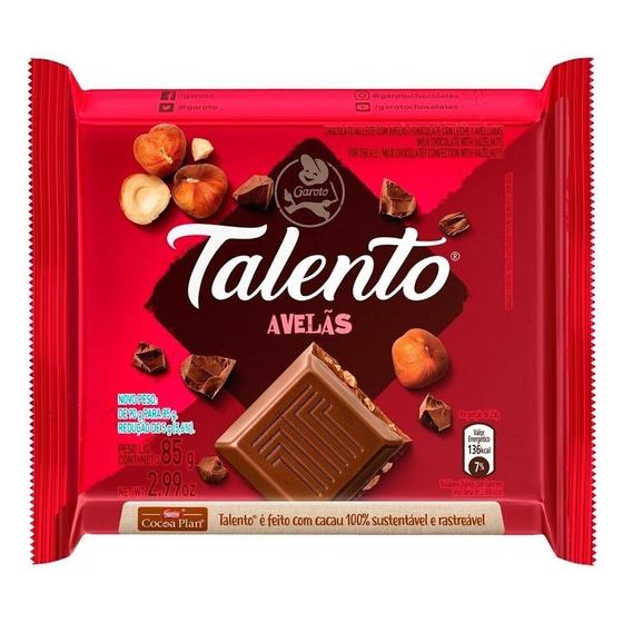 Imagem de Chocolate Garoto Talento ao Leite com Avelãs 85g - Embalagem com 12 Unidades