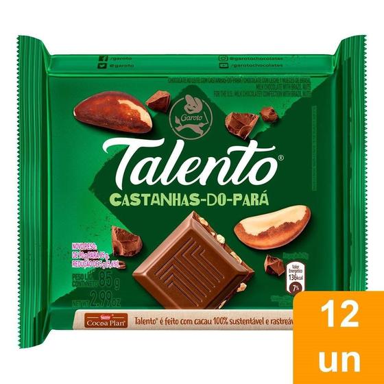 Chocolate Garoto Talento ao Leite com Castanha do Pará 85g - Embalagem com 12 Unidades Menor preço em Chocolate Garoto Talento ao Leite com Castanha do Pará 85g - Embalagem com 12 Unidades