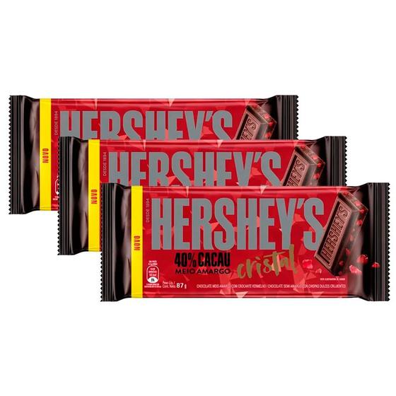 Imagem de Chocolate Hershey's Meio Amargo 40% Cacau Cristal 87g  Kit com três unidades