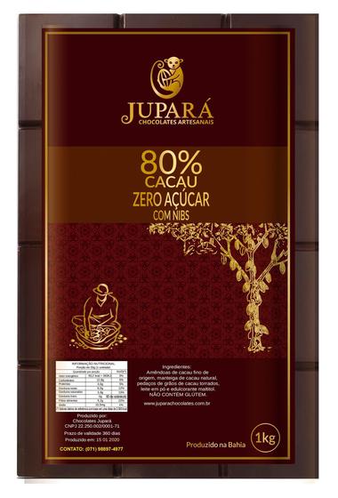 Imagem de Chocolate Jupará 80% Cacau - Zero Açúcar - Com Nibs - 1Kg