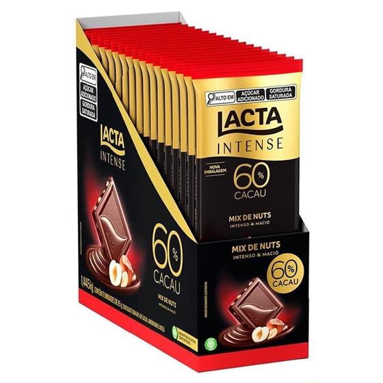 Imagem de Chocolate Lacta Intense Amargo 60% Cacau Mix Nuts 85g - Caixa com 17 Unidades