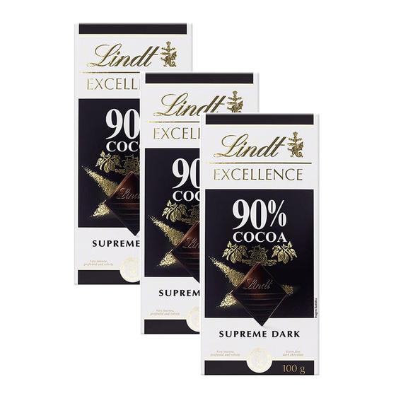 Imagem de Chocolate Lindt Excellence 90% Cocoa Supreme Dark 100g  Kit com três unidades