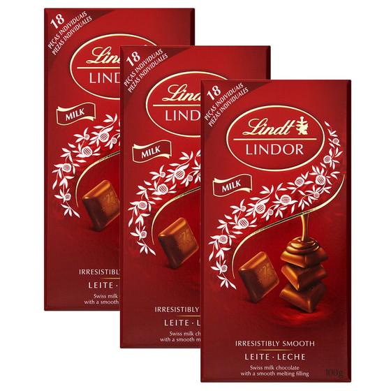 Imagem de Chocolate Lindt Lindor Milk com Recheio Cremoso com 100g  Kit com três unidades