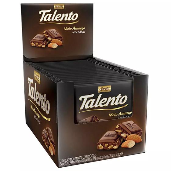 Chocolate Meio Amargo Tablete Talento Preto Amêndoas 90Gr C/12un - Garoto Menor preço em Chocolate Meio Amargo Tablete Talento Preto Amêndoas 90Gr C/12un - Garoto