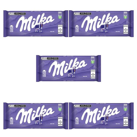 Imagem de Chocolate Milka Leite Alpino Barra Kit com 5 Unid de 100g