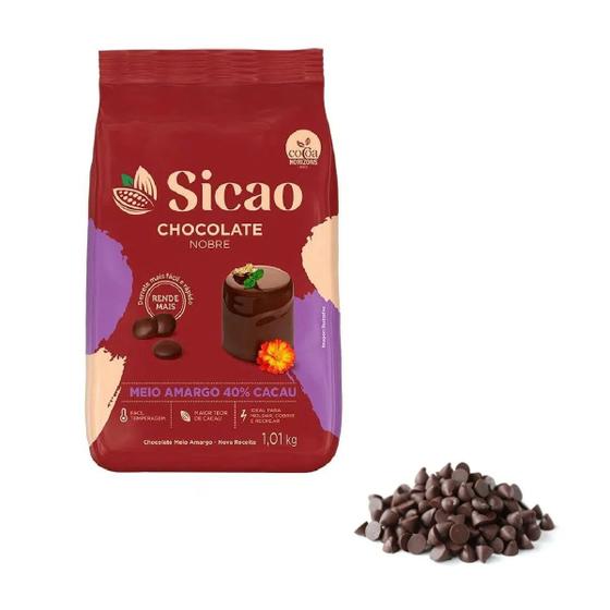 Imagem de Chocolate Nobre 40%  Meio Amargo Gotas 1,01kg Sicao kit 2un