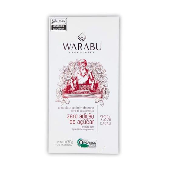 Imagem de Chocolate Orgânico 72% Cacau Ao Leite De Coco Zero Açucar Warabu 70g