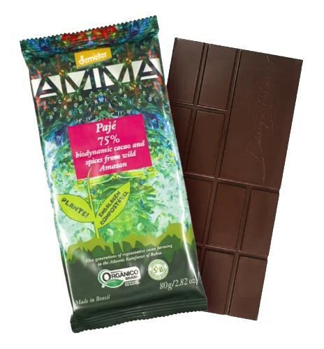 Imagem de Chocolate Pajé 75% Cacau com Especiarias Biodinâmico Demeter Amma Chocolate 80g