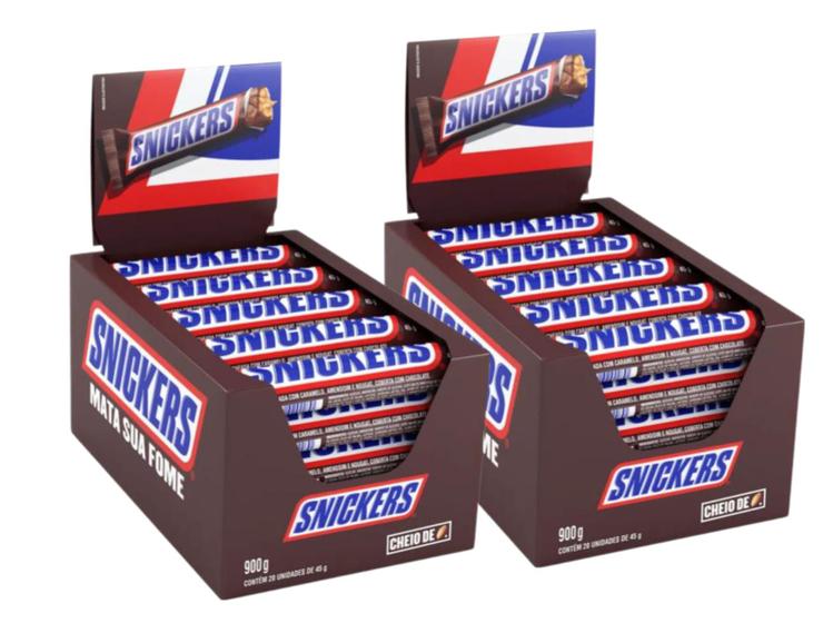 Imagem de Chocolate Snickers C/ 20unid 900g - 2 caixas