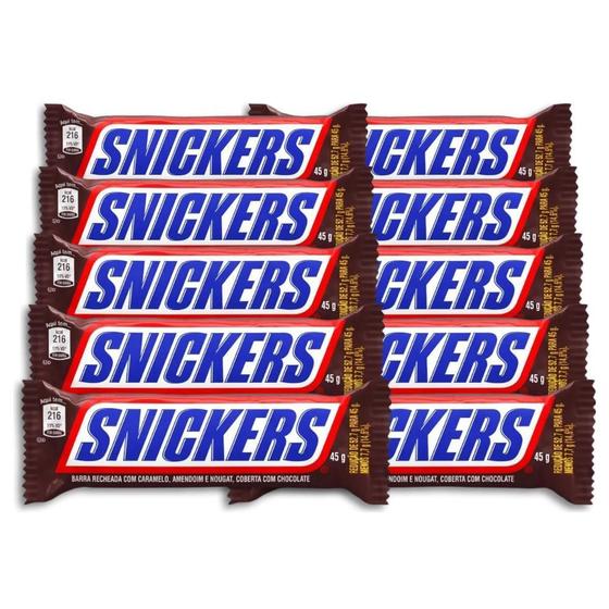 Imagem de Chocolate Snickers Individual Kit 10 Unidades De 45G