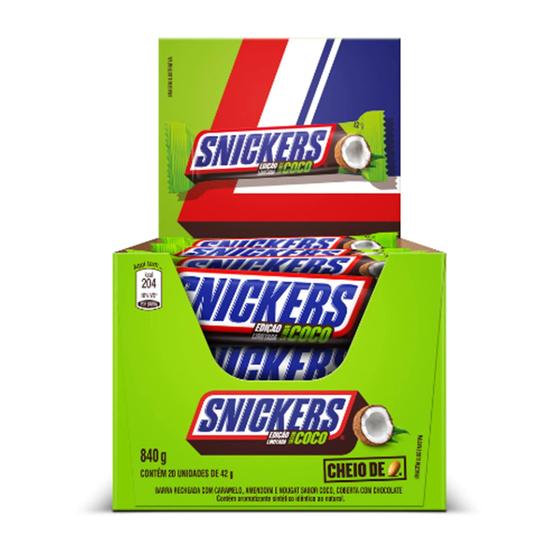 Chocolate Snickers Sabores caixa 840g com 20 unidades de 42g cada