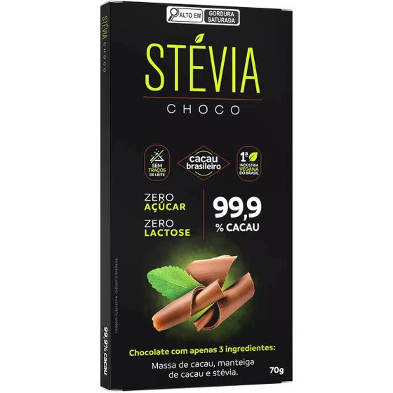 Imagem de Chocolate Stévia Choco 99,9% Cacau Adoçado com Stévia Tudo Zero Leite 70g