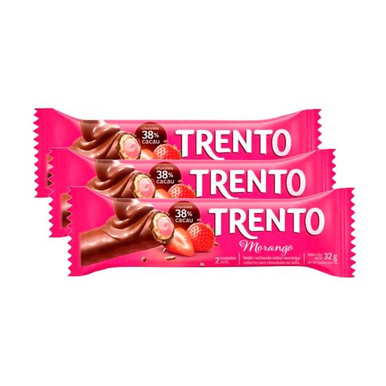 Imagem de Chocolate Trento Morango 32g  Kit com três unidades