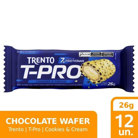 Imagem de Chocolate trento wafer t-pro cookies e cream com whay protein 12x26g