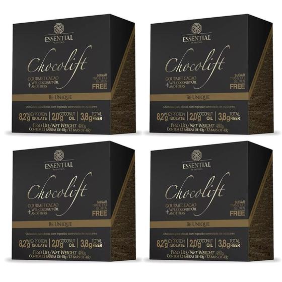 Imagem de Chocolift Be Unique - 4x Caixas com 12 Barras de 40g cada - Essential Nutrition