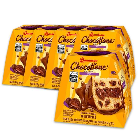 Imagem de Chocotone Bauducco Kit 5 Panetones Recheados Trufa 450g