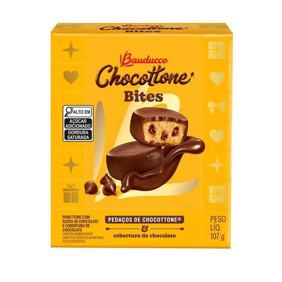 Imagem de Chocottone Bites Bauducco 107g Pedaços de Panettone gotas coberto de Chocolate