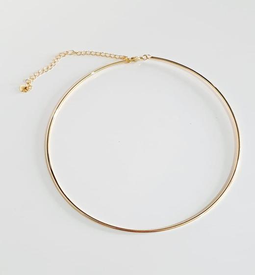 Imagem de Choker colar aro 35cm com pingente no extensor banhado ouro18k