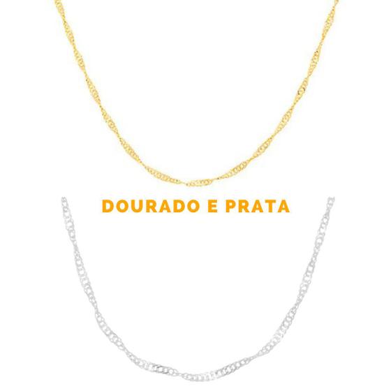 Imagem de Choker Colar Feminino Curto Longo Singapura Fino Folheado Banhado a Ouro Prata