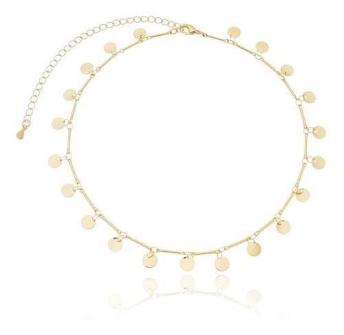 Imagem de Choker Denise Corrente Fio palito com chapinhas redondas banhada em ouro 18k