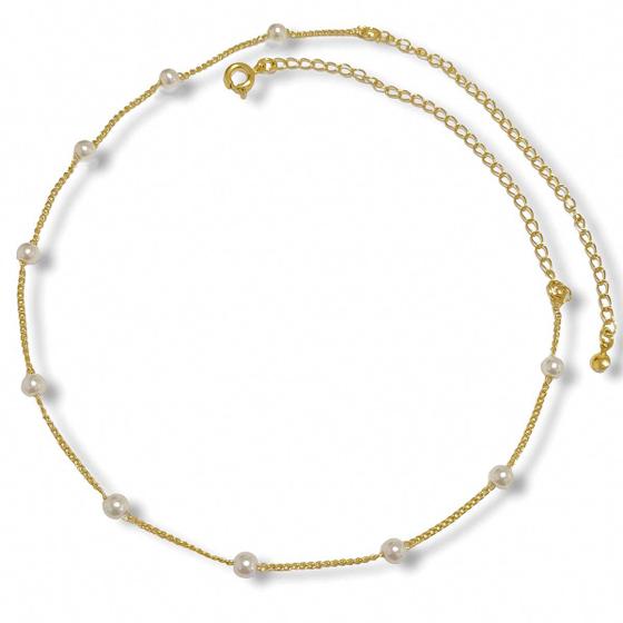 Imagem de Choker Gargantilha Perolas e Corrente Banhada Ouro 18k Semijoia