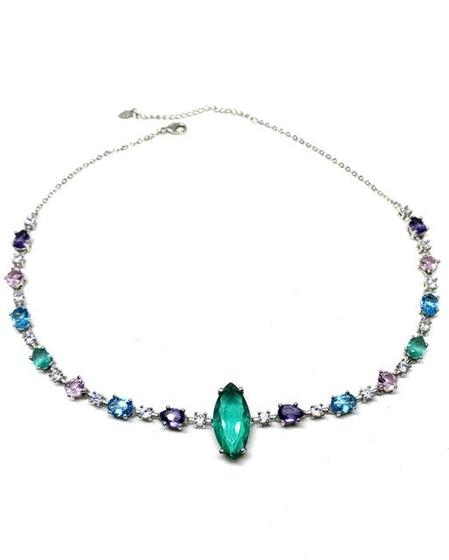Imagem de Choker Gota Central com Pedras Multicolor