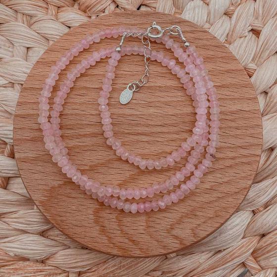 Imagem de Choker Pedra Natural Quartzo Rosa - Prata 925