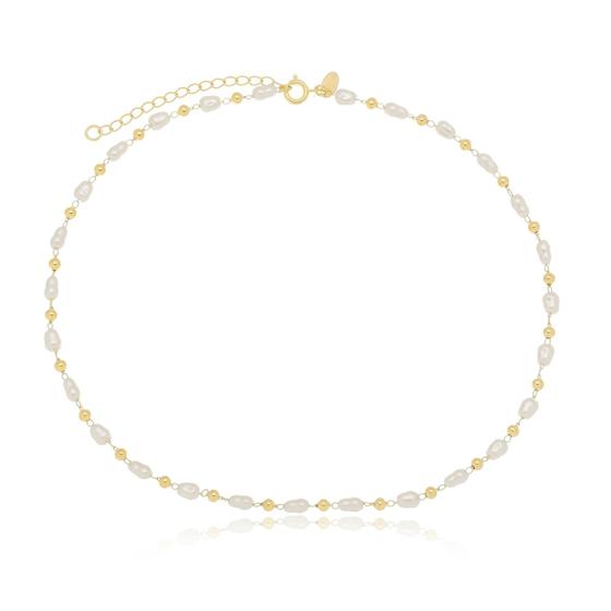 Imagem de Choker Pérola e Bolinha Dourada Banhada a Ouro 18k