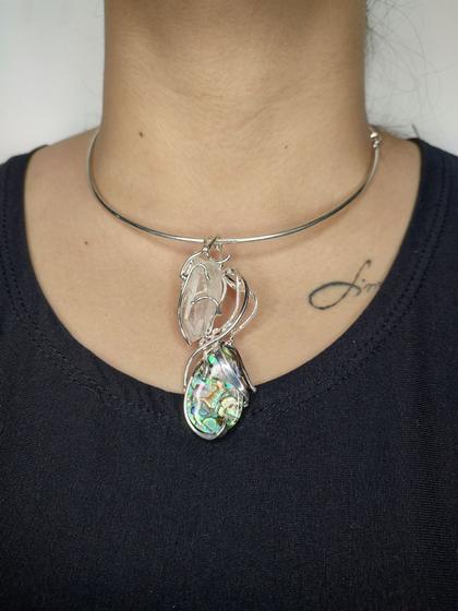 Imagem de Choker prata com Abalone (concha) e ponta de Cristal