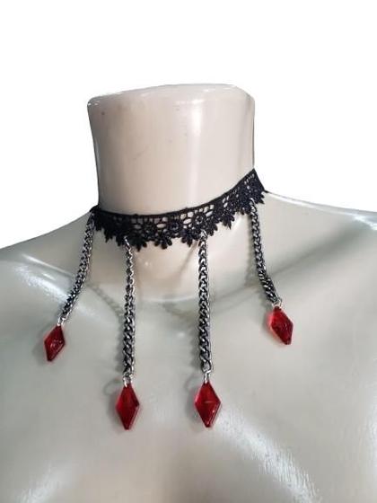 Imagem de Choker Renda Pedras Vermelhas