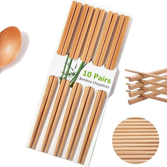 Imagem de Chopsticks Reutilizáveis Chineses Natural Bamboo Chopsticks 9.8"/25cm Long Lightweight Madeira Chopstick Set for Restaurant Eating Cooking -10 Pares presente Define Lava-louças estilo Japão seguro