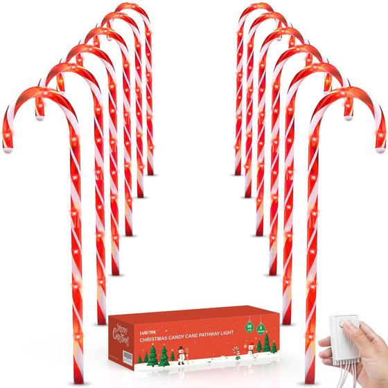 Imagem de Christmas Candy Cane Lights Luditek 24, conjunto de 12 ao ar livre