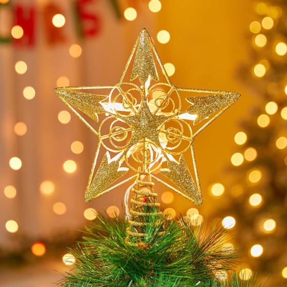 Imagem de Christmas Star Tree Topper Brightown 3D 8 Gold Glitter