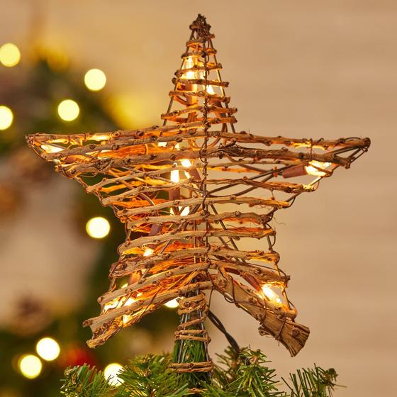 Imagem de Christmas Star Tree Topper Brightown Rattan 3D com luzes