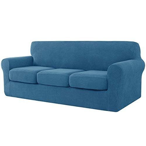 Imagem de CHUN YI 4 Peças Esticamento Sofá Tampa para Sofá de 3 lugares, Sofá Suave Lavável Slipcover com 3 Tampas de Almofada de Assento Separadas para Cães, Verifica Tecido Jacquard Spandex, Grande, Denim Azul