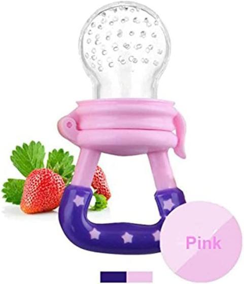 Imagem de Chupeta Alimentadora Mordedor Porta Frutas para Bebês Bico de Silicone Rosa